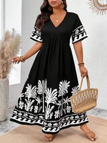 SHEIN Clasi 大码简约休闲日常连衣裙 - 黑色 - 查看 1