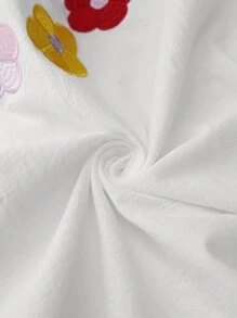 SHEIN LUNE Plus Size Faux Linen Embroidery Casual Holiday Regular Fit Shirt, Spring/Summer - White - View 7