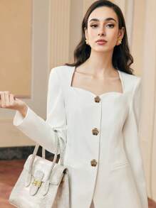 ZEYLAH WOMEN'S STRUCTURED SINGLE BREASTED BLAZER - White - View 2