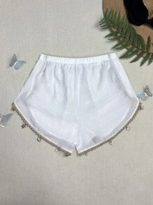 Swim Vcay 三件套泳衣罩衫白色透明夏季派对波西米亚风度假休闲海滩成人女士泳裤 - 白色 - 查看 7