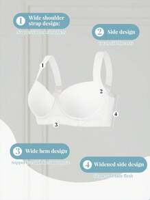 1pc Women's Wireless Push Up Sports Bra With Wide Strap And Supportive Underwire, Seamless