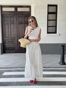 Chiquease Débardeur sexy à nœud papillon et dos ouvert brodé pour femmes - Blanc - Voir 5