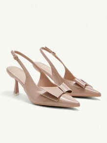 CUCCOO CHICEST Bombas de tacón alto con punta elegante y lazo dulce para mujer, zapatos de vestir de brillo color albaricoque para citas, fiestas del té, ocasiones románticas, San Valentín, ir al trabajo