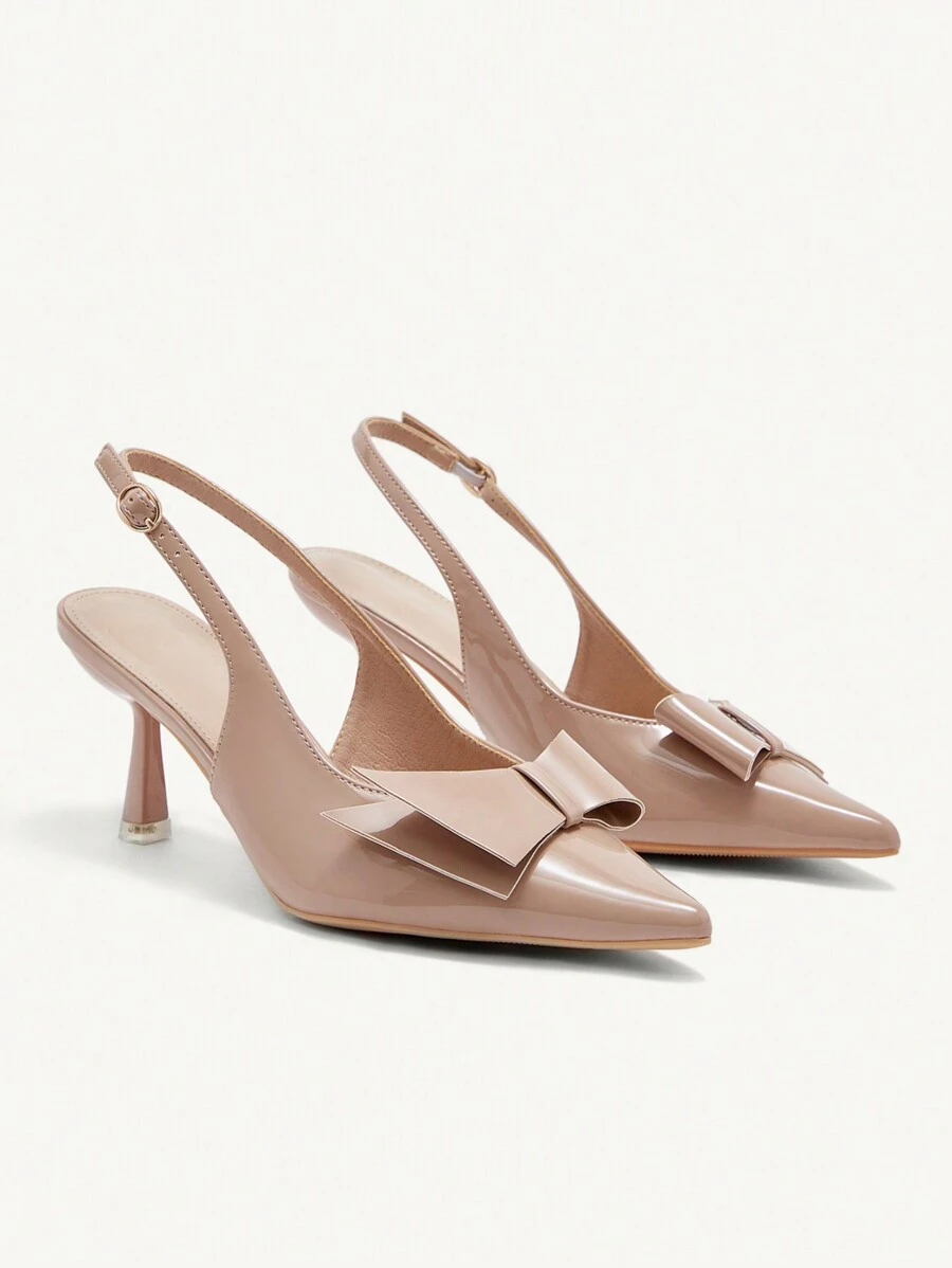 CUCCOO CHICEST Bombas de tacón alto con punta elegante y lazo dulce para mujer, zapatos de vestir de brillo color albaricoque para citas, fiestas del té, ocasiones románticas, San Valentín, ir al trabajo