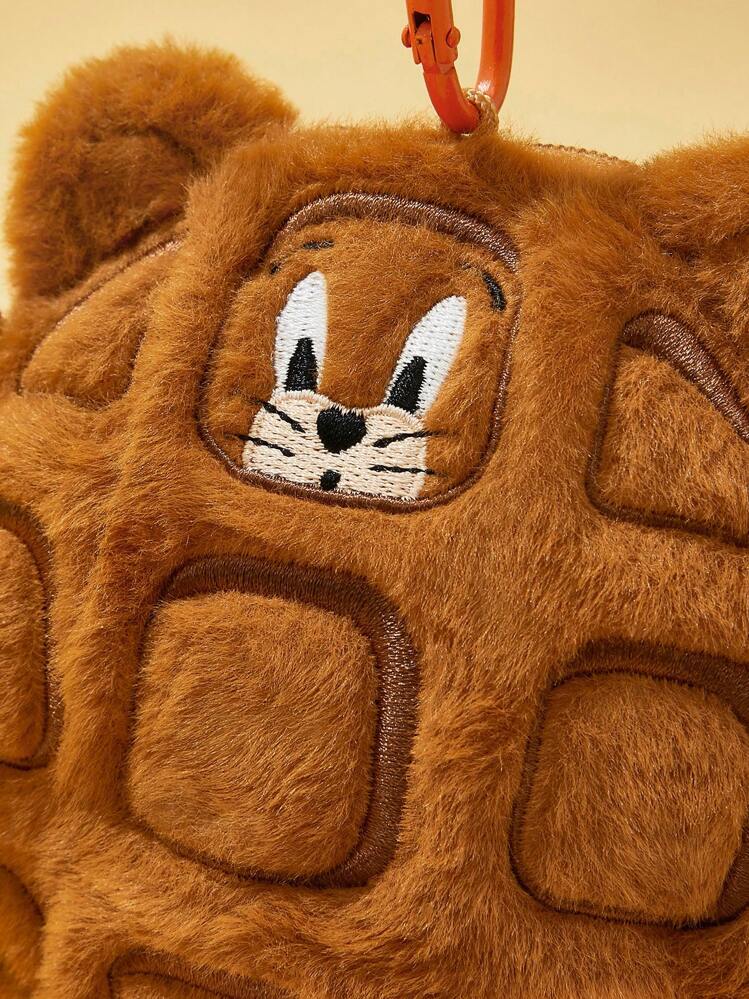 TOM & JERRY X SHEIN 刺繍入りの漫画ワッフル柄 ぬいぐるみ コインケース ハンギングバッグ - ブラウン - 見る 7