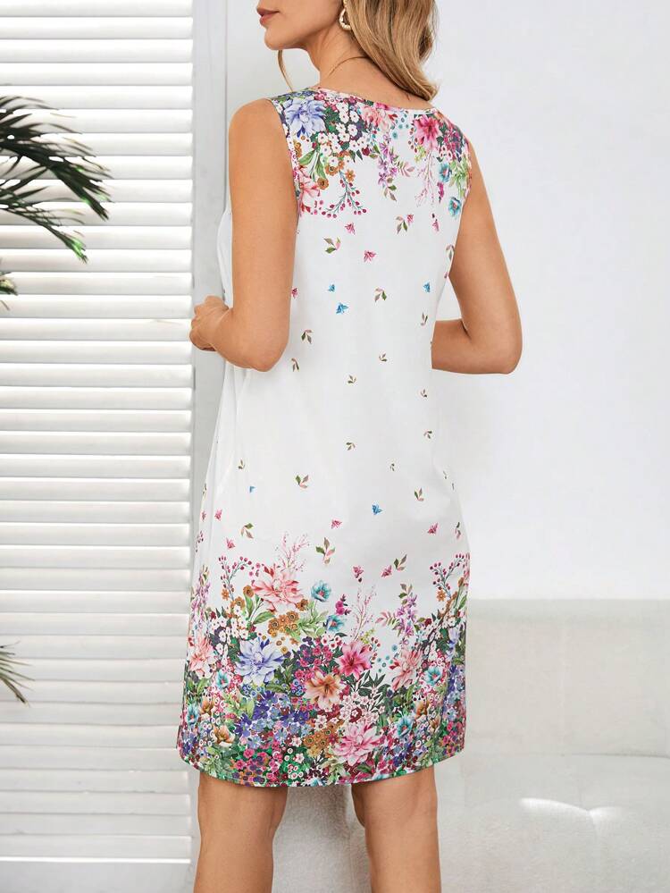 Robe mi-longue sans manches à imprimé floral, décontractée et pratique pour les déplacements, pour femmes