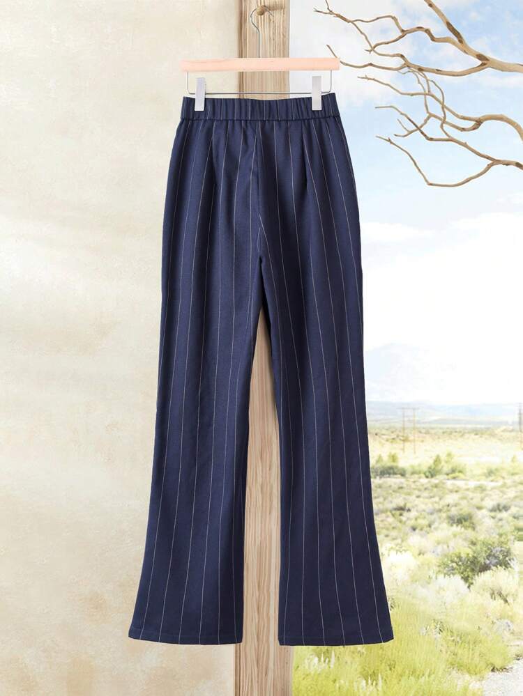 Business Casual Woman Women's Stripe Pattern Flared Long Pants, Casual Everyday Wear