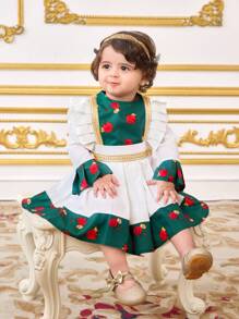 SHEIN Babygirl Summer Colorblock Floral Print Casual Dress - Green - View 6