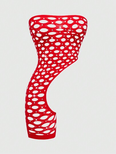 Tuta intero in rete scintillante e gioiellata, decorata con cristalli, adatta per night club, feste, San Valentino