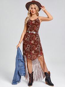 SHEIN LUNE Vestidos largos para mujeres, ropa western para mujeres, conjunto de atuendo para conciertos de música country, Mardi Gras, vestimenta western para mujeres, conjunto de atuendos para conciertos de música country - Marrón - Ver 6
