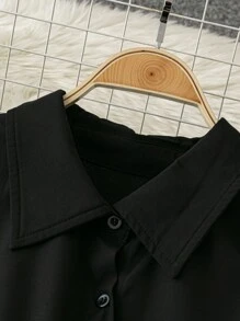 SHEIN LUNE Exquisite & Elegant  3D Flower Decor Plus Size Casual Long Sleeve Shirt - Black - View 3