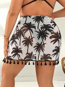 Swim Vcay Plus Size Floral Print Fringe Hem Casual Loose Cover-Up, Suitable For Vacation For Summer Beach Vacation