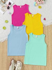 Sparklyn Tween Girl 4-Pack Basic Solid Color Ribbed Camisoles, Casual Everyday Wear, School, Campus, College - Multicolor - View 4