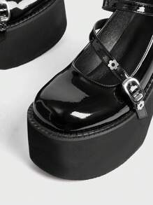 Sugerpunk Women's Black Mary Jane Pumps With Thick Platform, Fashionable Thick Sole Autumn Shoes Spring Break Easter - Black - View 4