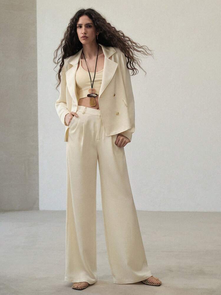 TEXTURED WIDE LEG SUIT PANTS