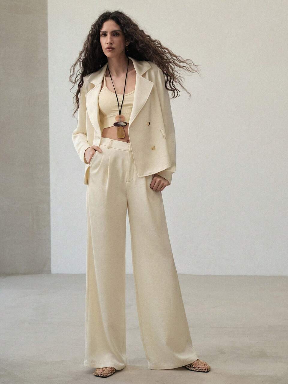 MOTF Pantalones de traje de pierna ancha con textura
