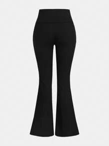 SHEIN Essnce 2 件套女式高腰紧身喇叭腿打底裤，黑色和灰色 - 彩色 - 查看 5