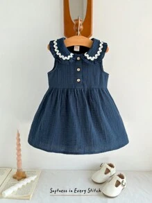 Cozy Pixies Baby Girl Sleeveless Waist Gathered Color Block Ruffle Collar Dress