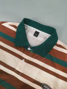 Manfinity Sporsity Men's Street Collegiate Sports Style, INS Matched With A High Street Purple Wide Vertical Striped Loose Fit Fashion Short-Sleeve Polo Shirt. It Features A "Los Angeles" Letter Design And An Oversized "01" On The Back, Along With A Button Placket. With A Loose Fit, This Polo Shirt Embodies Street Rock Aesthetics, Making It Suitable For Music Festivals And Everyday Outfits. An Excellent Gift For Boyfriends Or Husbands, It Represents Streetwear And Y2K Style. It Is Also Perfect For Pairing In All Four Seasons, Especially Spring And Summer. Men's Summer Letter & Stripe Short Sleeve Casual POLO Shirt , Sport Jersey , Soccer Shirts , Los Angeles T Shirt ,Jersey