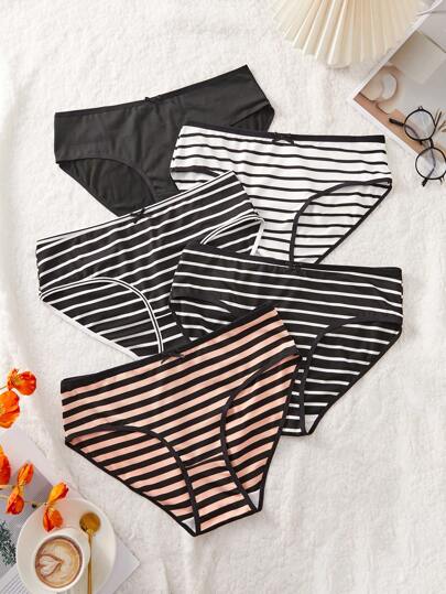 Lowkey Lull Set de 5 bragas de bikini casual a rayas talla grande para mujeres