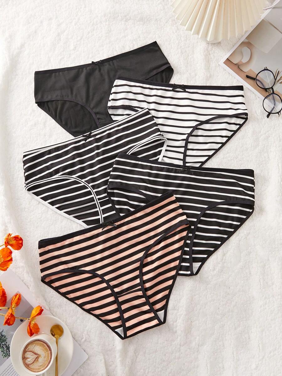 Lowkey Lull 5pcs/Pack Plus Size Women Striped Casual Bikini Panties