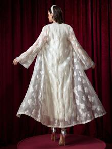 Modelyn Women's Design Sense Long Sleeve Cardigan Sweater With Dress 2Pcs Set - Apricot - View 2