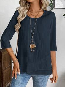 EMERY ROSE 适合日常穿着的女士休闲简约时尚衬衫 - 藏蓝色 - 查看 7