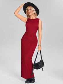 SHEIN LUNE Rosso Ancora Western Wear Women Valentines Dress Women's Sleeveless Asymmetric Strap Fitted Elegant Holiday Dress