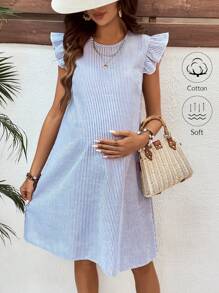 SHEIN Robe décontractée à rayures sans manches pour femmes enceintes, minimaliste et - Bleu azur - Voir 3