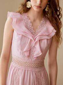 MOTF PREMIUM CONTRAST LACE RUFFLE TRIM DRESS - Pink - View 3