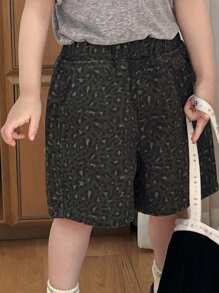 DAZY Young Boy Casual Leopard Print Denim Shorts - Grey - View 3