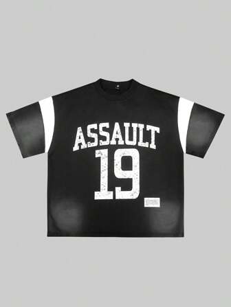 Prep Camiseta estilo jersey de fútbol hombre con ajuste oversize, bloque de color y estampado gráfico, estilo urbano