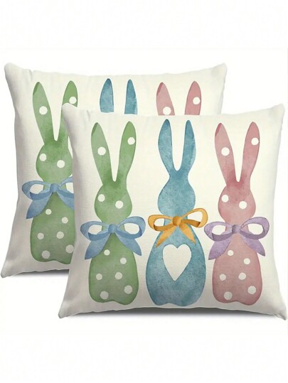 2 fundas de cojín decorativas con diseño estacional de conejito de Pascua, de poliéster tejido, con cierre de cremallera, lavado a mano, para la sala de estar.