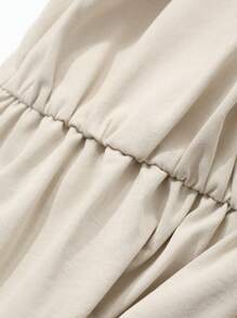 FRIFUL 女士杏色长灯笼袖连衣裙，通勤商务休闲办公室装，春季太阳裙 - 杏色 - 查看 7