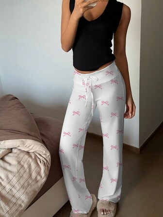 CovetEZ Cute Bow Tied Low Waist Drawstring Yoga Palazzo Pants For Home Wear Suitable For Going Out Fall Clothes Winter Clothes