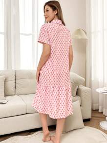 Dream Adore 女士心形格子拼接荷叶边下摆睡裙 - 粉色 - 查看 2