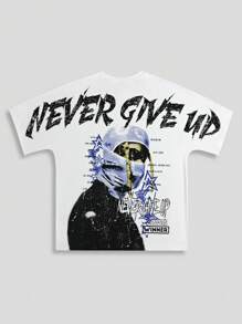 ROMWE MEN Street Life Men's Letter Print Round Neck Short Sleeve Casual Basketball Jersey Style T-Shirt And Drawstring Waist Shorts Street Outfit Set - White - View 3