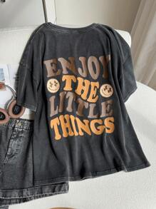 Comfortcana Ropa de mujer talla grande de los años 90, camisetas gráficas para mujer, camiseta de talla grande, camiseta casual de manga corta con estampado de letras, ropa de primavera y verano - Negro - Ver 3