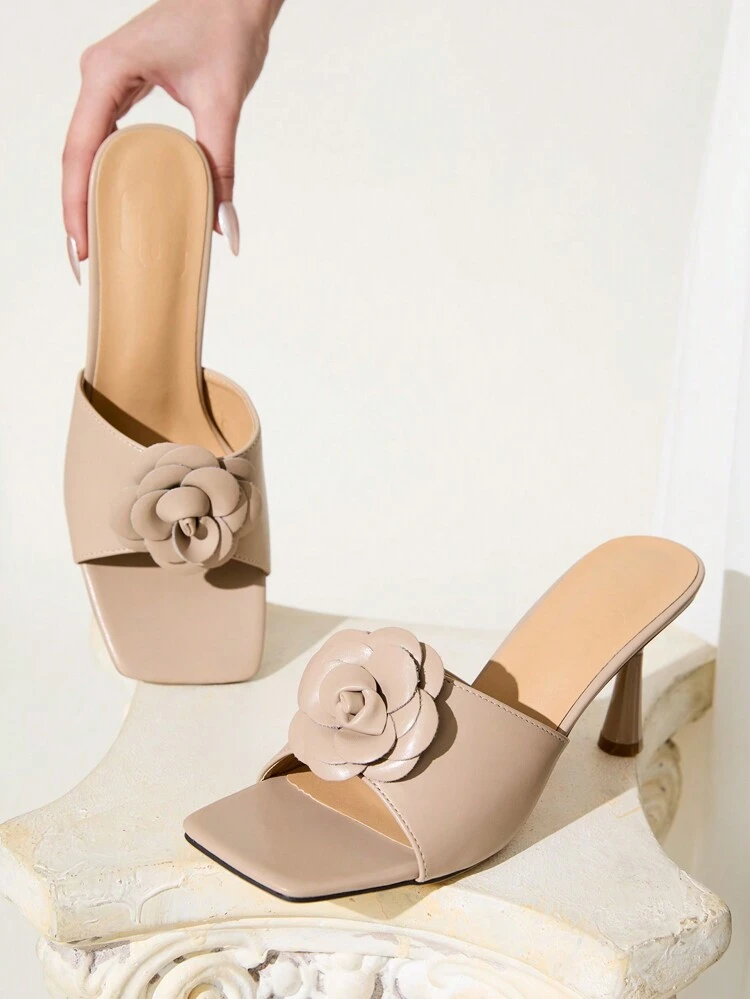 CUCCOO CHICEST Women's Classic Camellia Flower Pointed Toe Stiletto Heel Romantic Elegant Pumps, PU Leather High Heels Sandals For Afternoon Tea, Date, Party, Gathering Spring Shoes Spring Break Easter Prom Heels