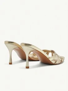 CUCCOO CHICEST Damesmode Vierkante Teen Goudkleurige Platte Teenslippers, Eenvoudige Dunne Hoge Hak Feestjurk Sandalen