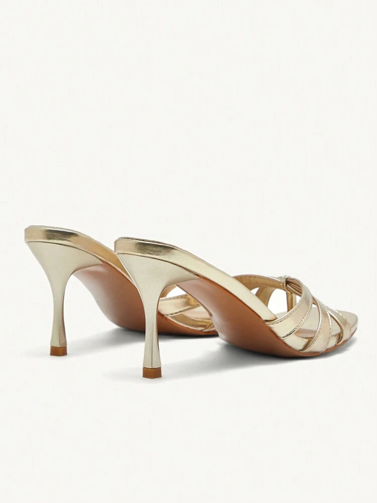 CUCCOO CHICEST Women's Fashion Square Toe Gold Color Flat Thong Sandals, Simple Thin High Heel Party Dress Sandals For Christmas Elegant Shoes Wedding Shoes Summer Shoes Bride Shoes