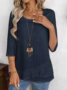 EMERY ROSE 适合日常穿着的女士休闲简约时尚衬衫 - 藏蓝色 - 查看 5