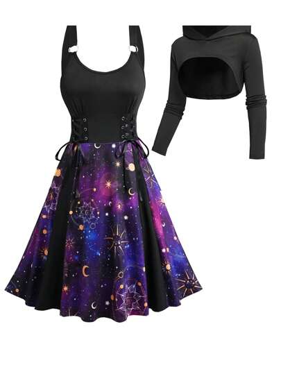 INAWLY Conjunto de 2 piezas de vestido de talla estándar para mujer con contraste de colores para vacaciones