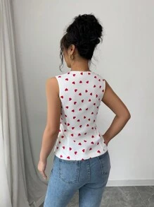 Elenzga Valentine's Day Casual Heart Print Tied Front Camisole