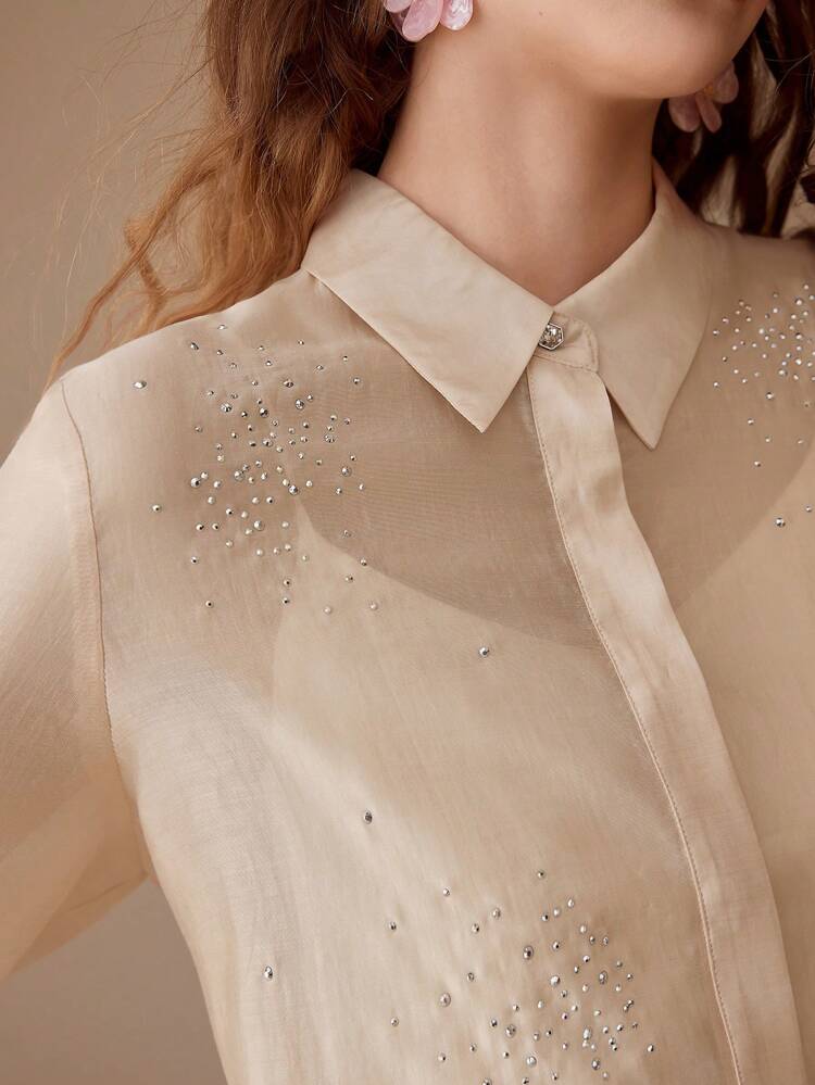 LIGHTWEIGHT RHINESTONE DETAIL SHIRT,SPRING/SUMMER