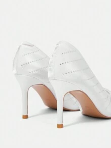 CUCCOO HITCHD White Rhinestone Bow Pointed Toe High Heel Pumps, Elegant For Commuting, Valentine's Day, Dating, Wedding Party Spring Shoes Spring Break Easter Prom Heels - White - View 7