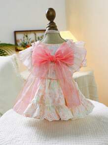 PETSIN 1pc Pet Dog/Cat Sweet Romantic Lace Patchwork Puff Sleeve Princess Dress - Pink - View 2