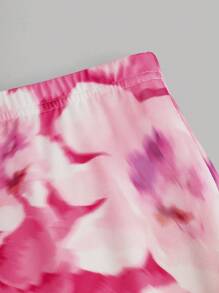 Girlism Conjunto de 2 piezas para adolescentes: Camiseta de punto con hombros oblicuos en rosa y blanco, y falda A-line de malla de punto floral en rosa, apropiado para vacaciones, fiestas, ceremonias de graduación y almuerzos