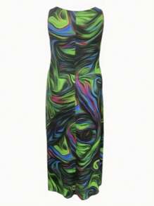 INAWLY Plus Size Women Rainbow Print Sleeveless Casual Dress, Summer - Multicolor - View 2