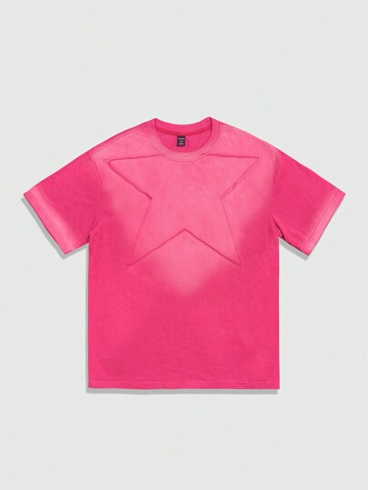 Street Life Men's Street Fashion Vintage Gradient Star Patch Short Sleeve T-Shirt